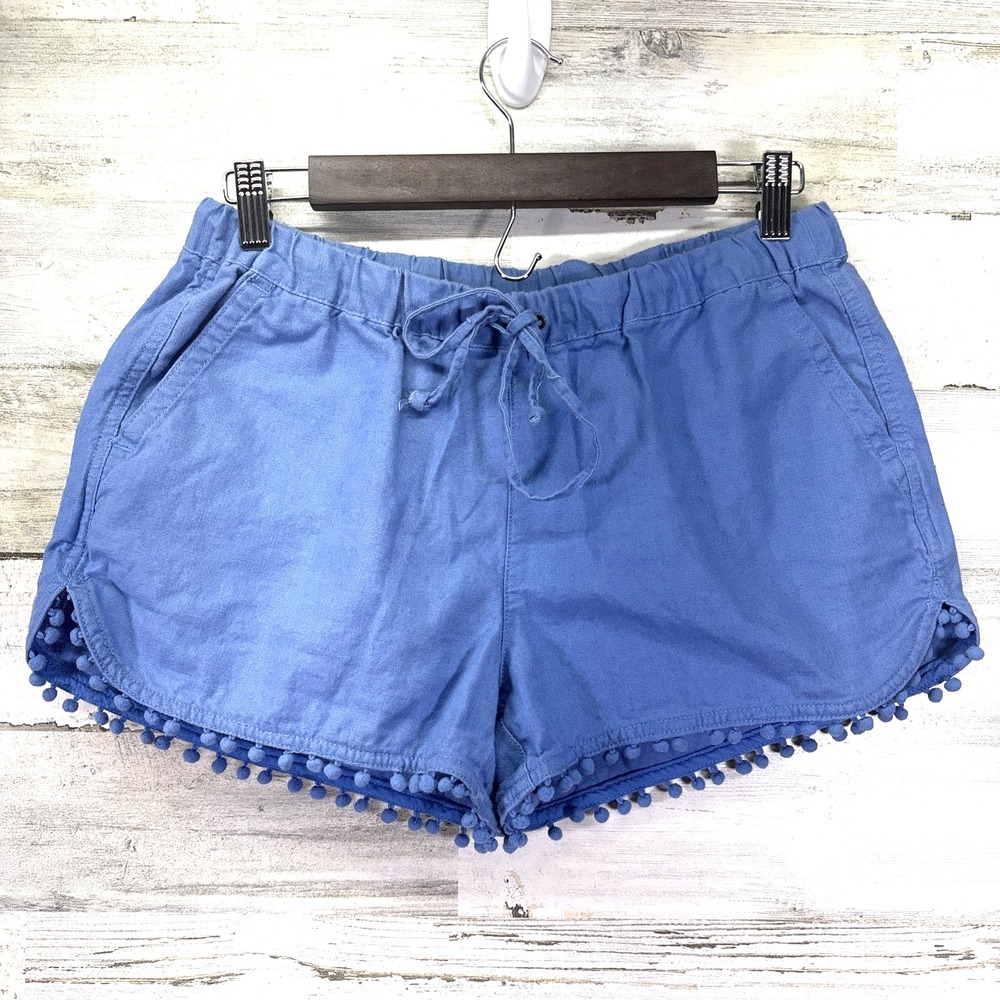 J Crew Womens Blue Linen Blend Drawstring Tassle Hem 2" Inseam Shorts Size S